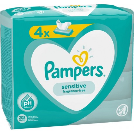 Pampers Lingettes bébé Sensitive 4&nbsp;Paquets&nbsp;&nbsp;208&nbsp;Lingettes
