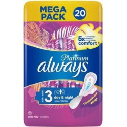 ALWAYS Platinum day night taille 3 serviettes avec ailettes x20