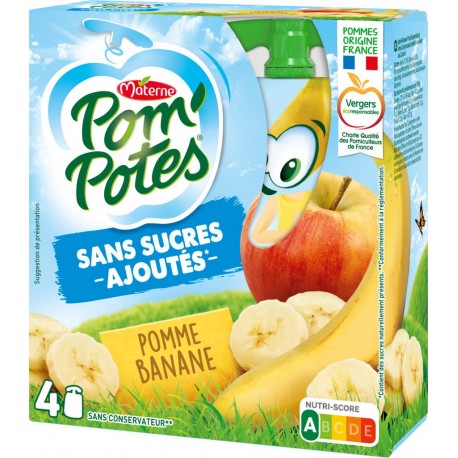 Pom'Potes Compote Pomme Banane sans sucres ajoutés 4x90g