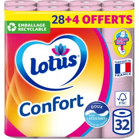 Lotus Papier toilette Confort rose 28+4 (lot de 32 rouleaux)