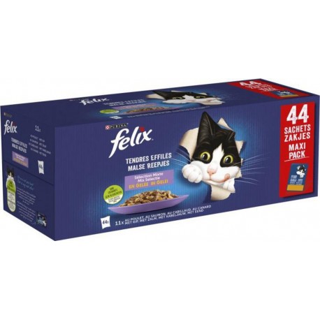 FELIX Pâtée pour chat adulte tendres effilés en gelée x44 85g
