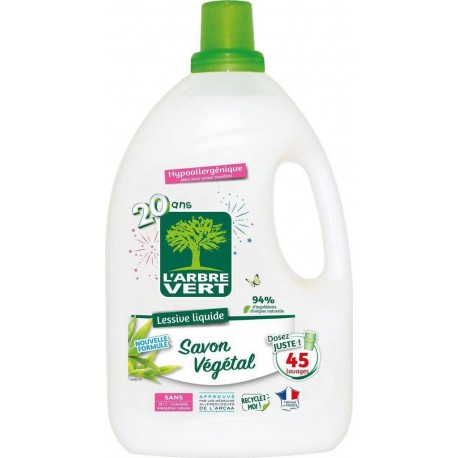 L'Arbre Vert Hypoallergénique Lessive au Savon Végétal 2.025L