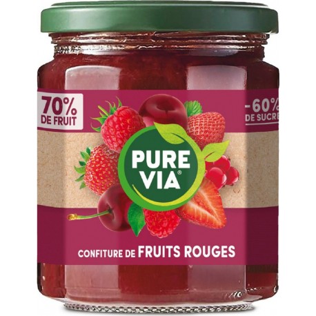 PURE VIA Confiture de fruits rouges réduit en sucres 300g