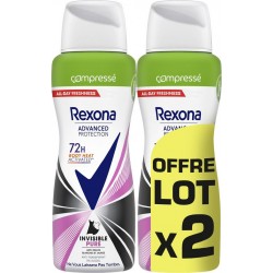 REXONA Déodorant spray compressé Anti-traces blanches et jaunes 72h Invisible Pure Advanced Protection lot de 2 sprays