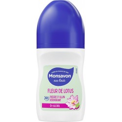 MONSAVON Déodorant bille 0% Alcool 24h Pierre d'alun Fleur de Lotus le roll-on de 50ml