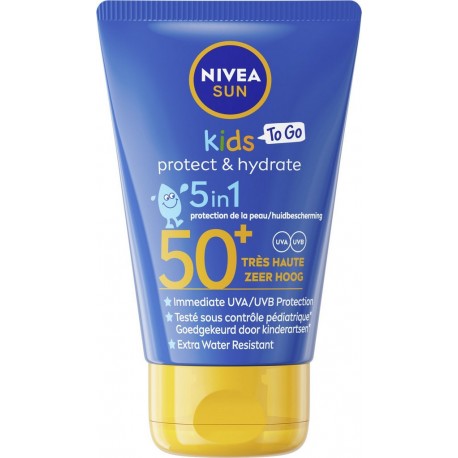 NIVEA Crème solaire Lait Enfant Spf 50+ Protection et Hydrate Peau Sensible Sun le tube de 50ml