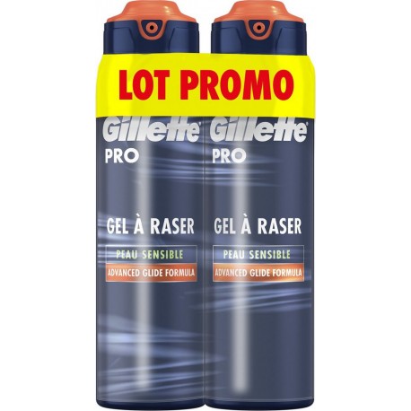 GILLETTE Gel à Raser Peau Sensible Homme Advanced Glide Formula Pro les 2 bombes de 200ml