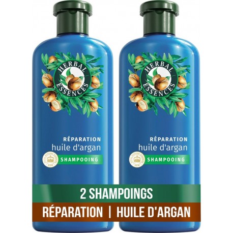 HERBAL ESSENCES Shampoing Réparation Huile D'argan Vegan lot de 2 flacons de 250ml
