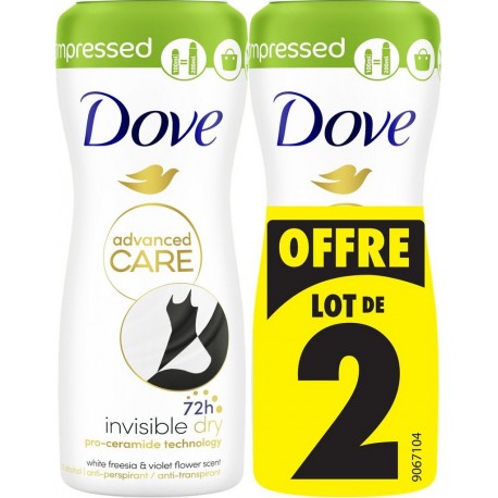 DOVE Déodorant spray compressé Anti-transpirant Invisible Dry Advanced Care lot de 2 sprays