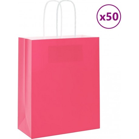 Vidaxl Sacs En Papier 50 Pcs Avec Poignées Rose 18x8x22 Cm