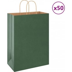 Vidaxl Sacs En Papier 50 Pcs Avec Poignées Vert 32x17x44 Cm