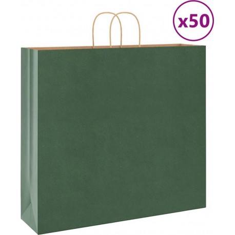 Vidaxl Sacs En Papier 50 Pcs Avec Poignées Vert 54x15x49 Cm