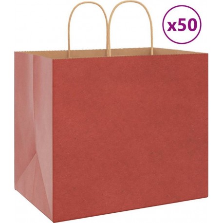 Vidaxl Sacs En Papier 50 Pcs Avec Poignées Rouge 32x22x28 Cm