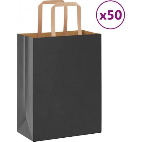 Vidaxl Sacs En Papier 50 Pcs Avec Poignées Noir 21x11x28 Cm