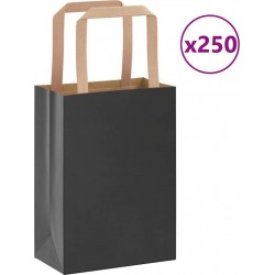 Vidaxl Sacs En Papier 250 Pcs Avec Poignées Noir 15x8x21 Cm