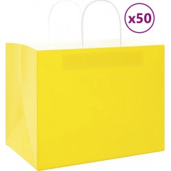 Vidaxl Sacs En Papier 50 Pcs Avec Poignées Jaune 32x22x24 Cm
