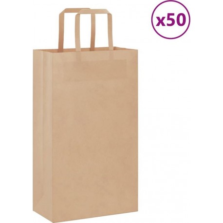 Vidaxl Sacs En Papier 50 Pcs Avec Poignées Marron 21x11x36 Cm