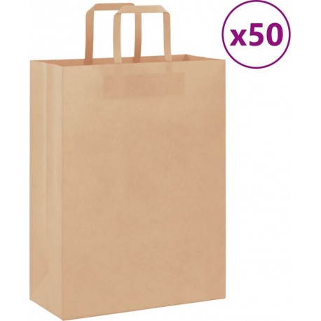 Vidaxl Sacs En Papier 50 Pcs Avec Poignées Marron 26x12x35 Cm