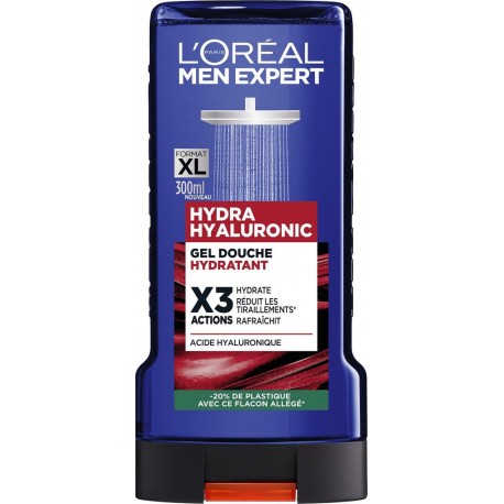 L'OREAL PARIS Gel douche Homme Corps Hydratant Rafraîchissant Hydra Hyaluronic 3 Actions le tube de 300ml