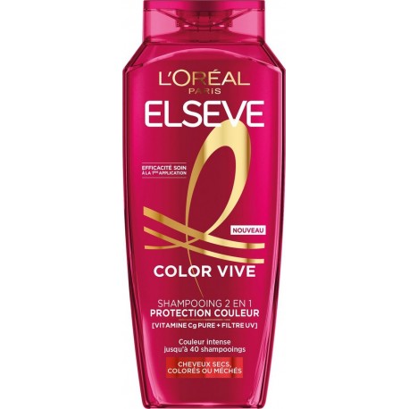 L'OREAL PARIS Shampoing 2en1 Protection Couleur Cheveux colorés ou méchés Vitamine Cg et Filtre UV Elseve 250ml