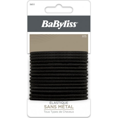 BABYLISS Elastique à Cheveux Fantaisie sans Métal Noir 15 élastiques