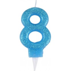 PARIS PRIX Bougie D'anniversaire Paillette chiffre 8 7cm Bleu