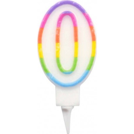 PARIS PRIX Bougie D'anniversaire chiffre 0 7cm Multicolore