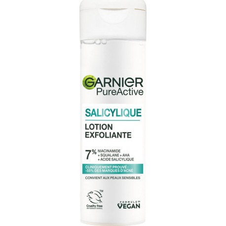 GARNIER Lotion Visage Exfoliante Réduit les Marques d'Acné Niacinamide Squalane AHA Acide Salicylique Pure Active