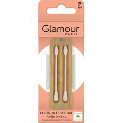 GLAMOUR PARIS Coton-tiges silicone boîte bambou réutilisable